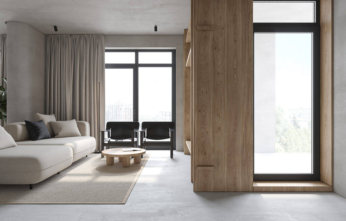Continuous surfaces in an open-plan living area