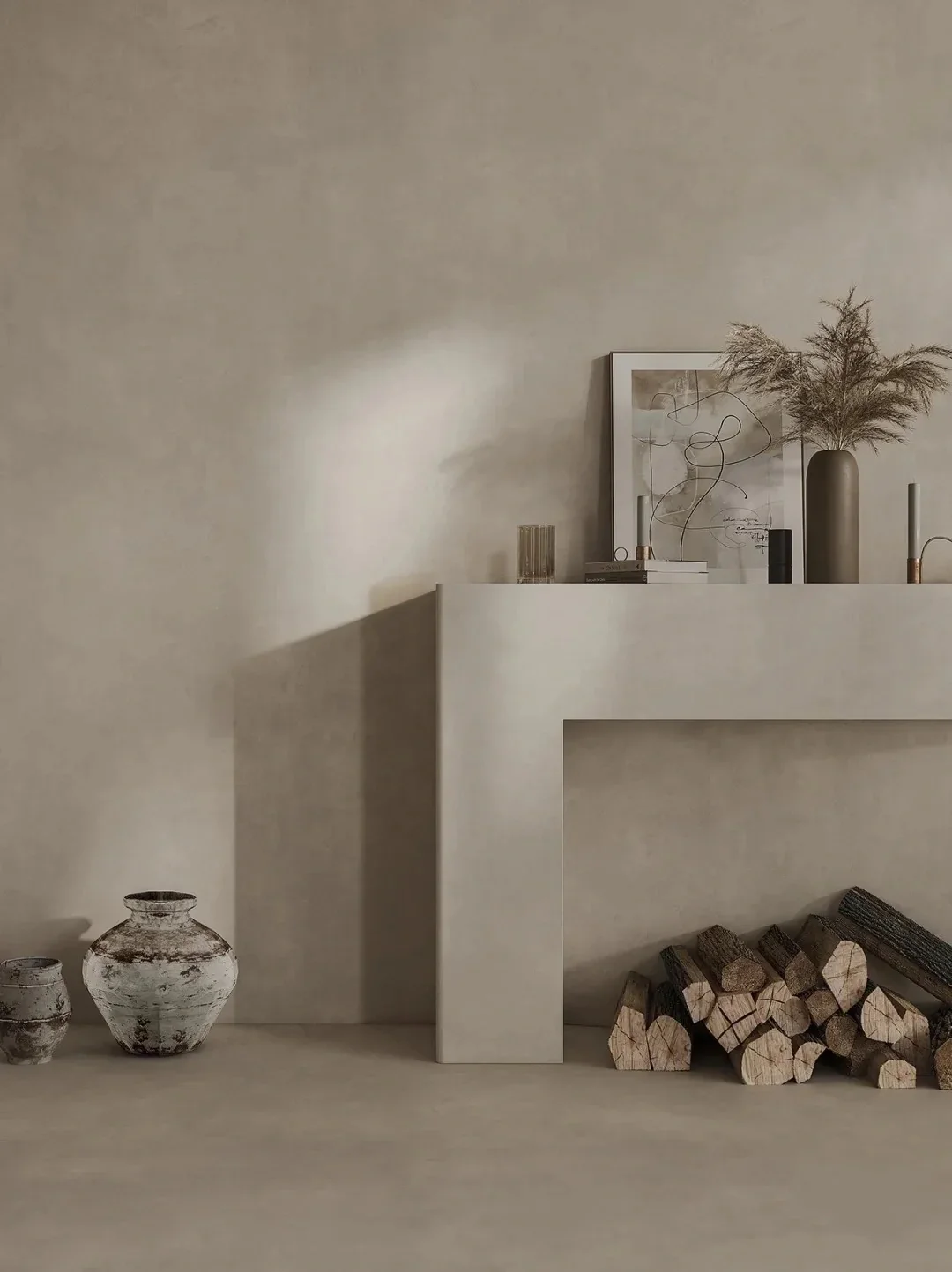 Decorative fireplace wall in Cafe