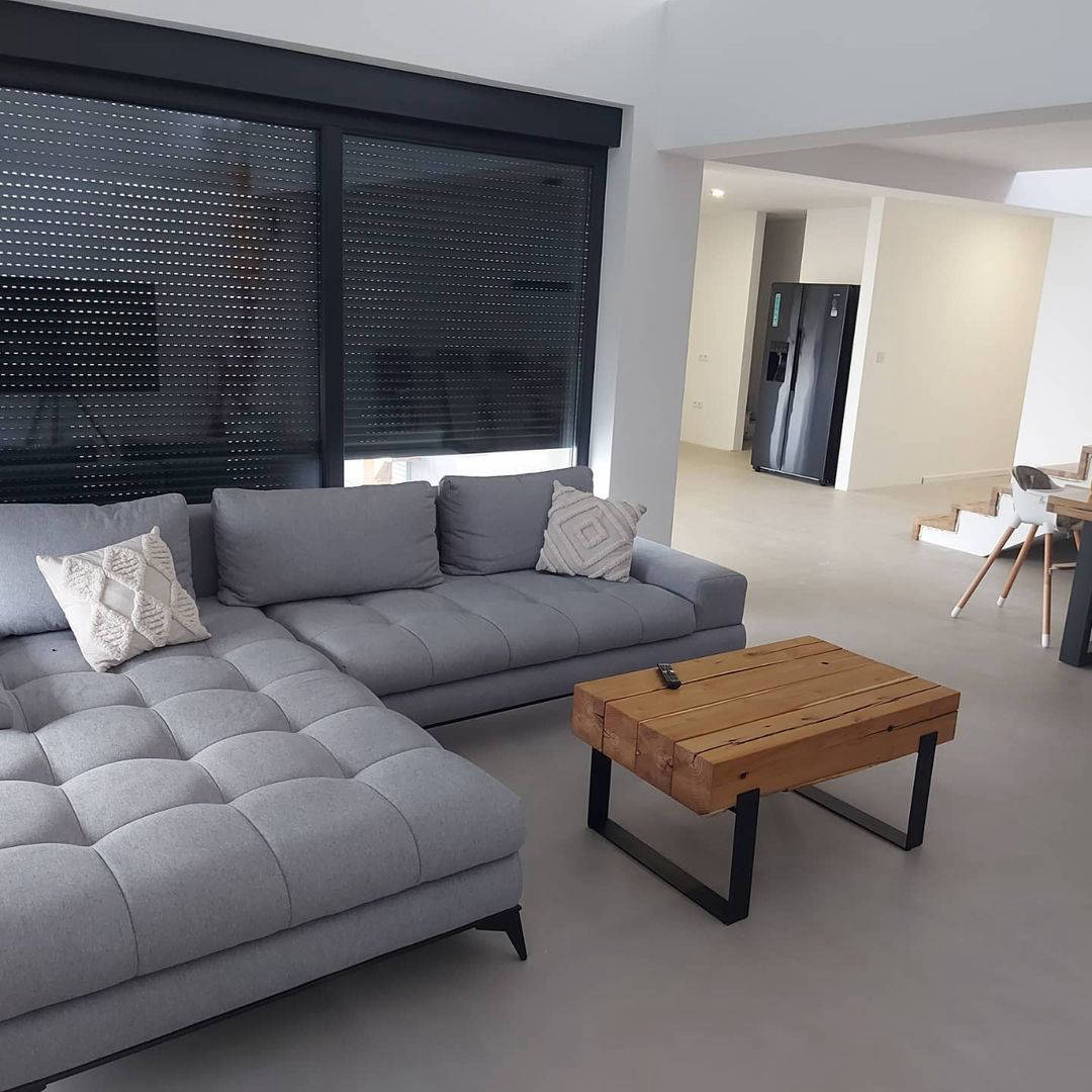Decorative Cementare surfaces in a dark-toned living room