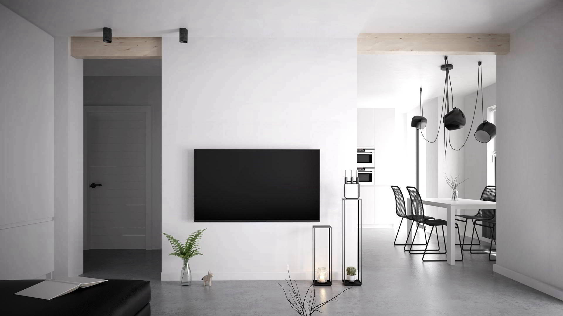 Cementare flooring in a minimalist living room