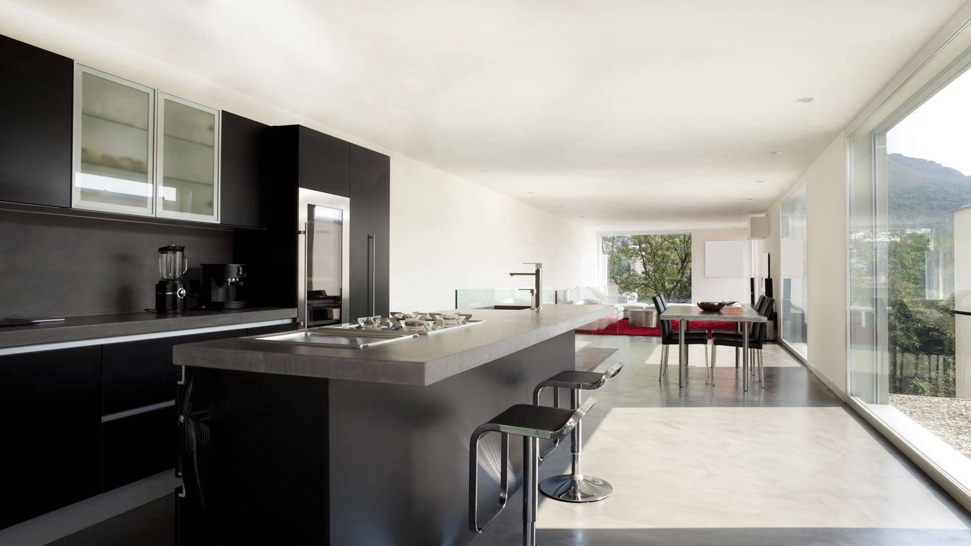 Kitchen floor and worktop finished with Cementare