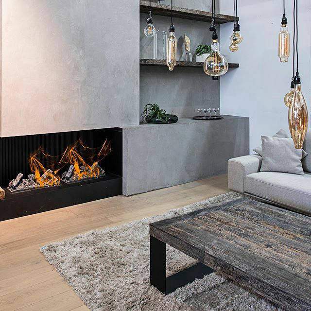 Concrete-look fireplace wall in Opale