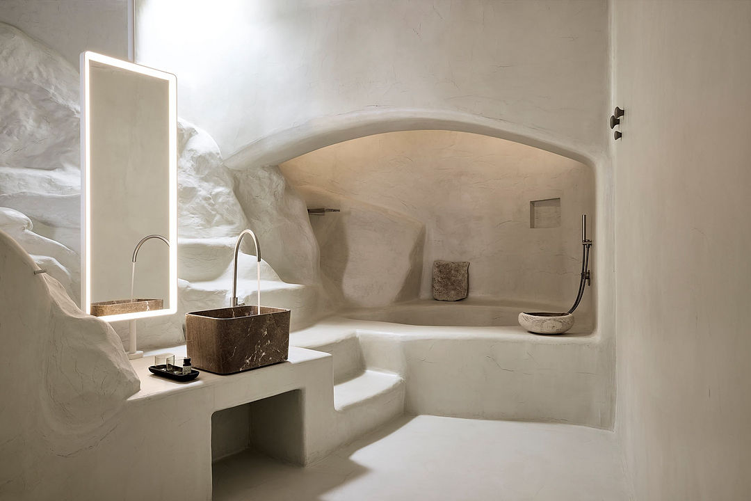 Cementare decorative surfaces at Pantheon Villa, Mykonos