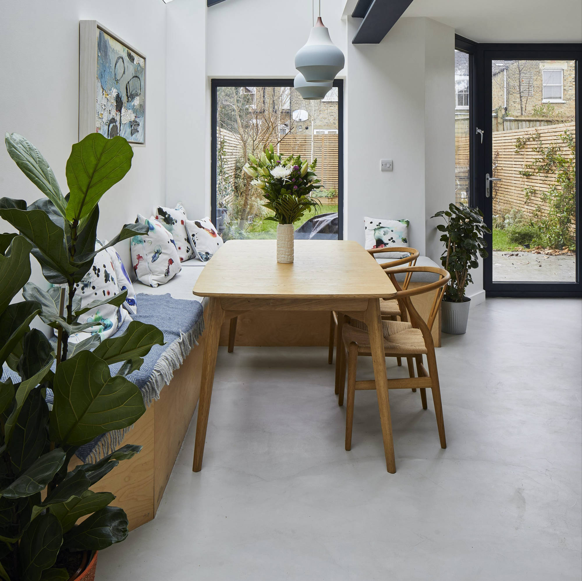 Naturally toned seamless flooring in a dining area