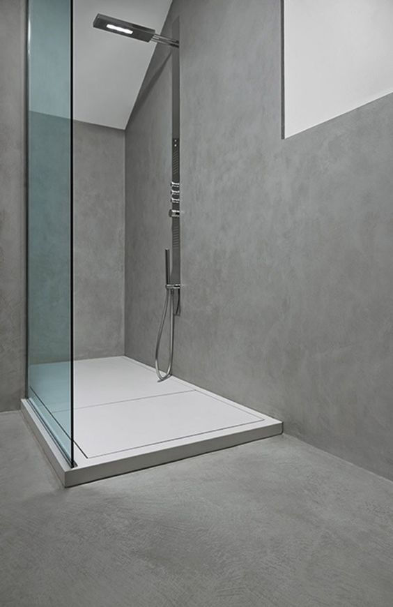concrete-look bathroom walls and floor